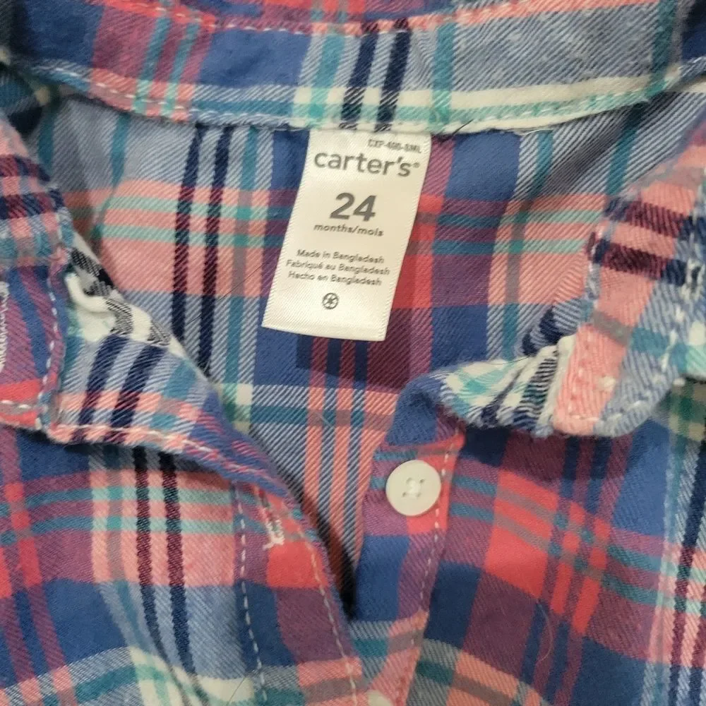 Carter's Blue and Pink Plaid Top Size 24 Months